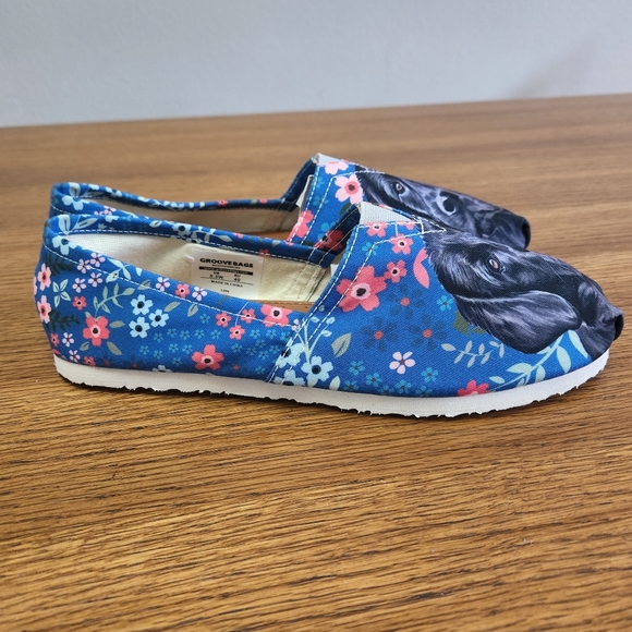 Groove Bags Floral Black Lab Blue Casual Fabric Slip On Shoes - Picture 2 of 12